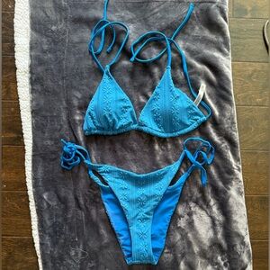 Berlook Blue Jacquard floral texture Bikini Set NEW large/medium